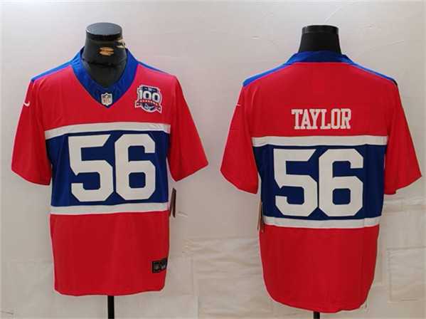 Mens New York Giants #56 Lawrence Taylor Century Red 100TH Season Commemorative Patch Limited Stitched Jersey